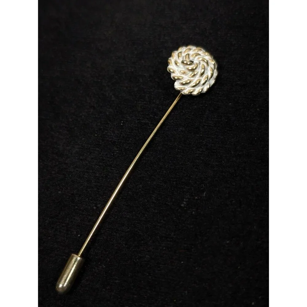 Vintage White Rope Textured Round Gold Tone‎ Stick Pin Nautical